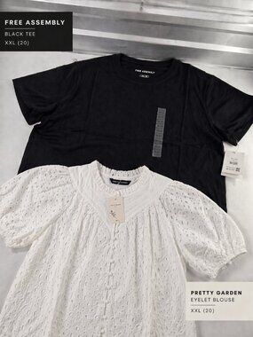 Women’s XXL Bundle Black Basic Tee + White Eyelet Blouse Casual & Dressy NWT